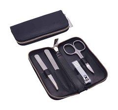 Artikelbild Reissverschluss-Etui 4teilig Spaltleder schwarz 